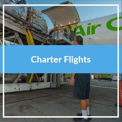 Charter Flights text with an image behind it.