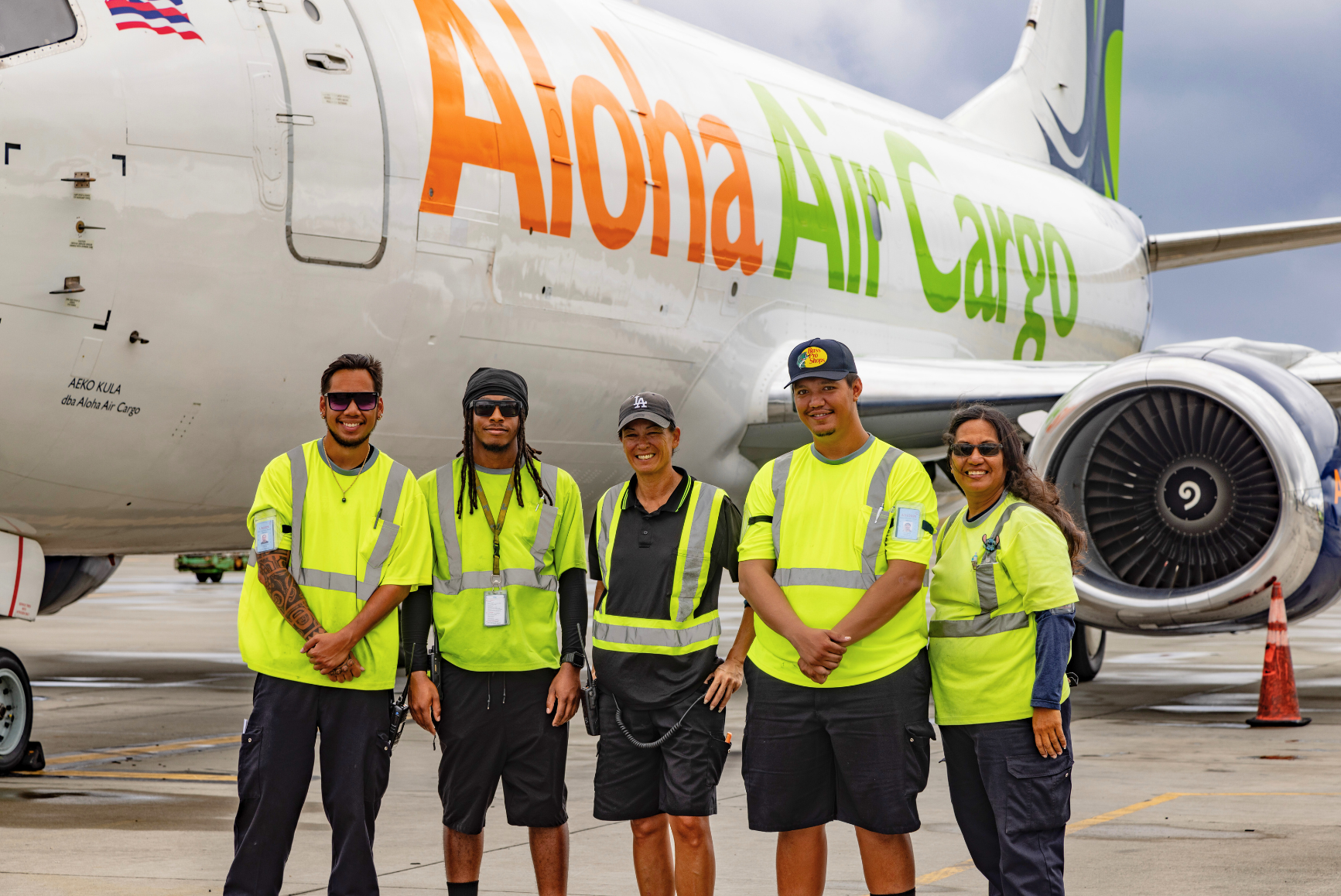 Photo of two Aloha Air Cargo pilots sitting in the cockpit of a plane. Photo of two Aloha Air Cargo pilots sitting in the cockpit of a plane.